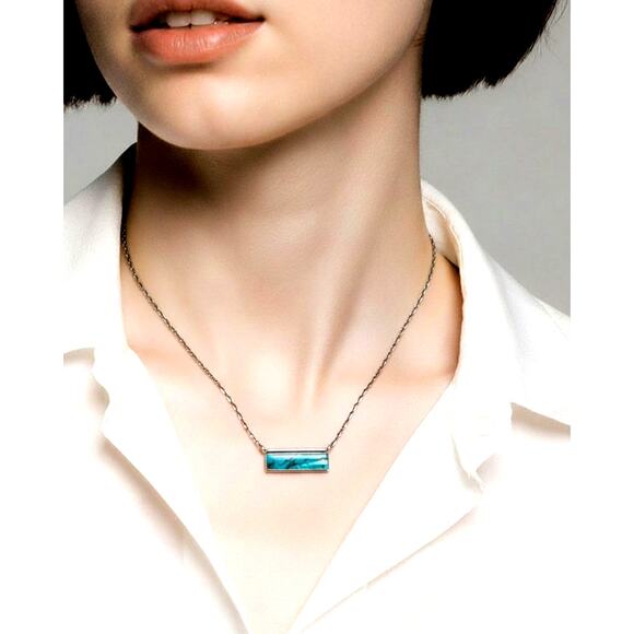 Navajo Steve Francisco Sterling Turquoise Bar Pendant Necklace